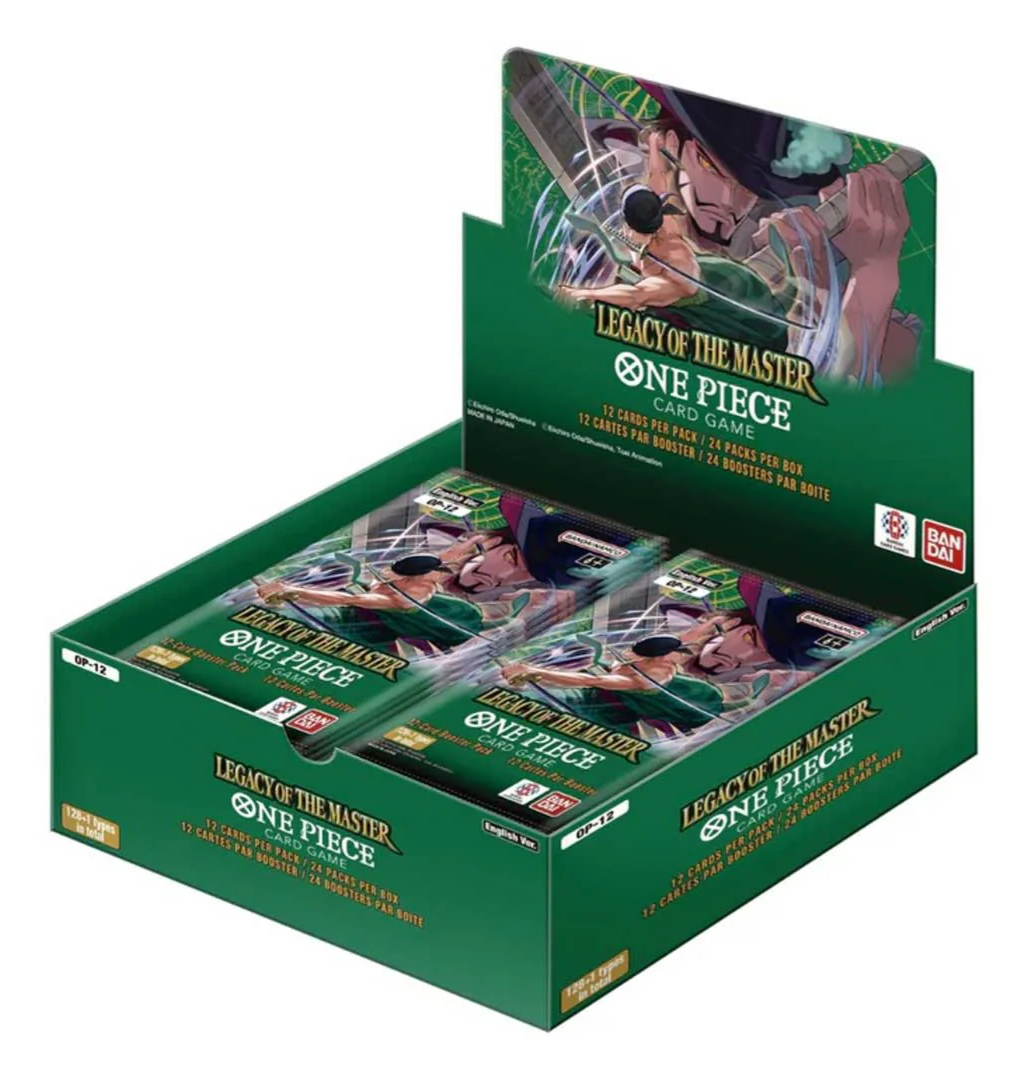 One Piece Legacy of the Master Booster Box (31 August 2025 release), engelsk version med 24 booster packs från OP‑12.