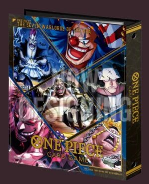 One Piece Card Game Seven Warlords of the Sea Binder Set med binder och promo‑kort.