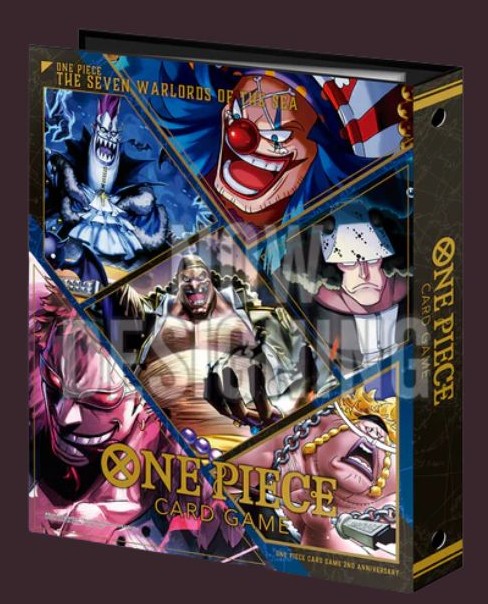 One Piece Card Game Seven Warlords of the Sea Binder Set med binder och promo‑kort.