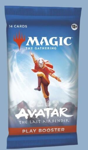 MTG Avatar Play Booster Pack med karaktärer från The Last Airbender och tydlig branding på displayen.