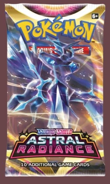 Pokémon TCG Astral Radiance Booster Pack engelska version med 10 kort och Radiant‑tema.
