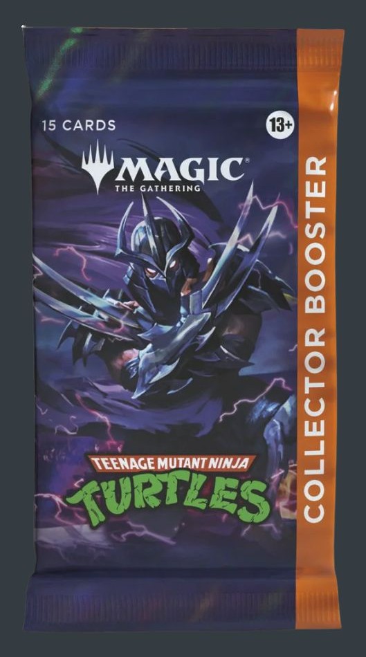 Magic The Gathering Teenage Mutant Ninja Turtles Collector Booster med mörk TMNT-karaktär på framsidan