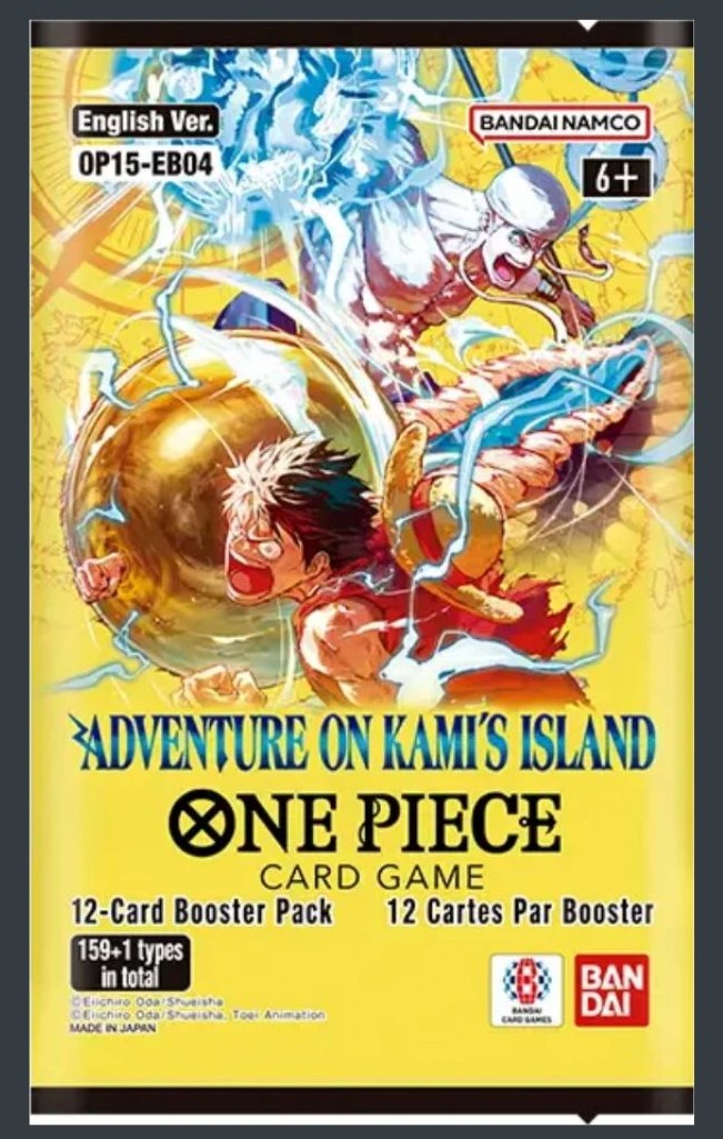 One Piece Card Game Adventure on KAMI’s Island OP-15 Booster Pack på engelska med 12 kort.