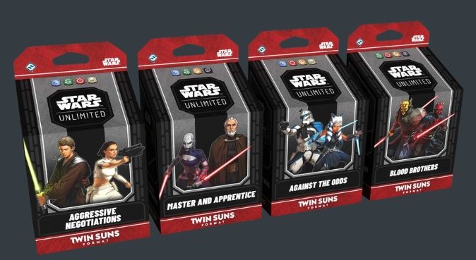 Star Wars Unlimited 2026 Twin Suns Deck på engelska i flera olika varianter.