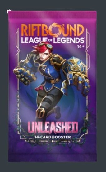 Riftbound Unleashed Booster Pack på engelska med 14 kort.
