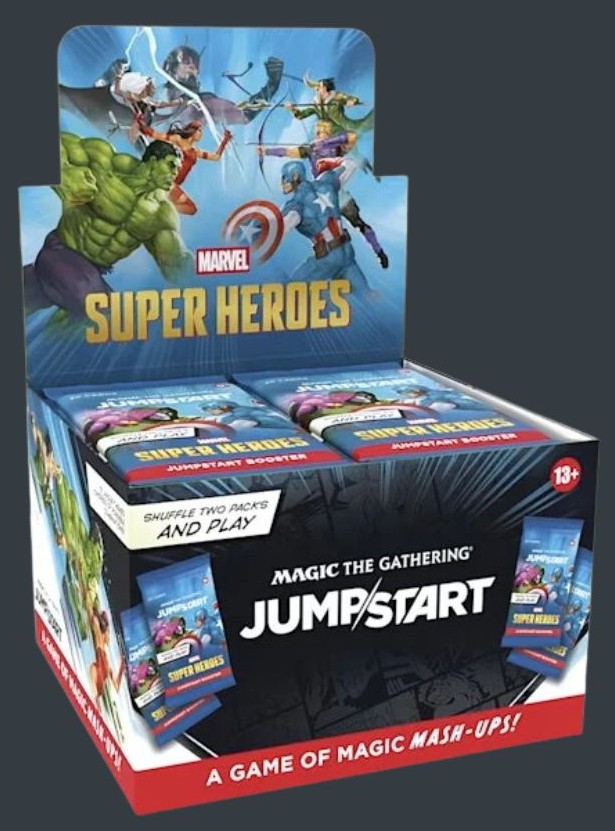 Magic The Gathering Marvel Super Heroes Jumpstart Booster Box på engelska med 24 boosters.