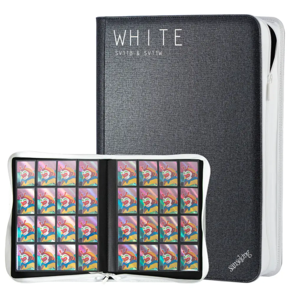 Sanseking 16 Pockets PU Zipper Card Binder, White